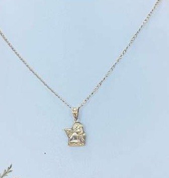 Cadena tejido cubano con medalla oro 14k